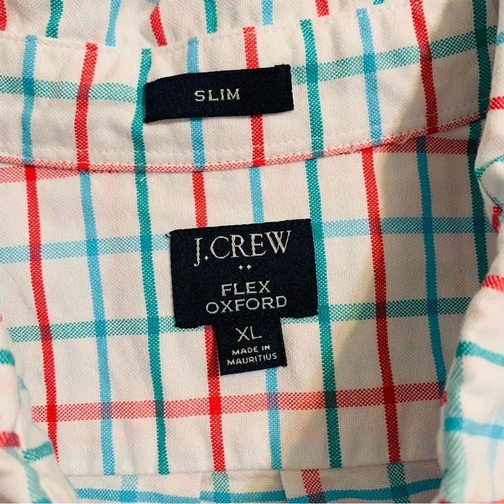 J. Crew Mens Flex Long Sleeve Oxford Checkered Button Up Shirt Size XL Slim Fit